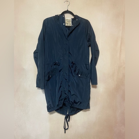 Ci Sono women's M mid length split back navy all season hooded jacket EUC - Picture 2 of 5